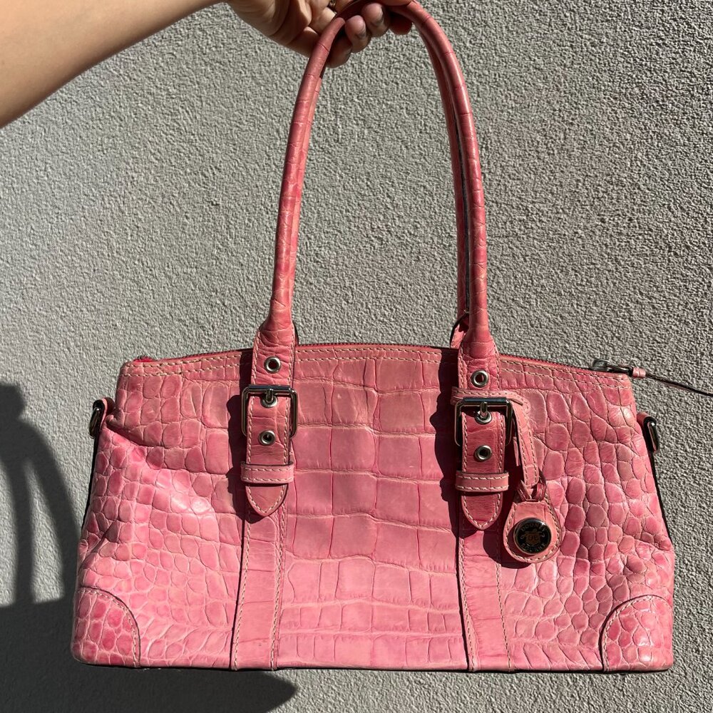 Y2K Dooney and Bourke Pink Nile Collection crocodile embossed leather bag - Picture 2 of 5